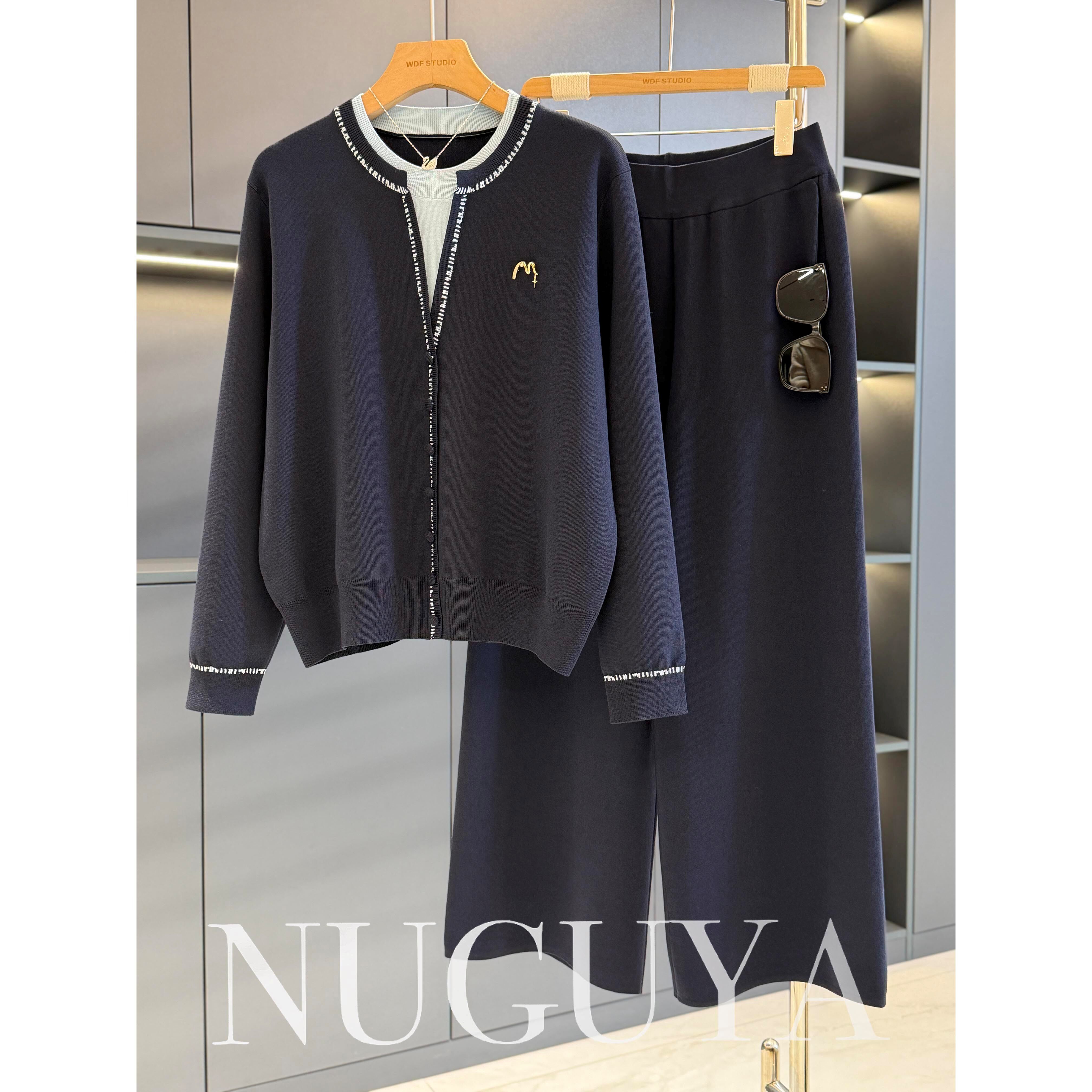 时尚休闲妈妈装冰丝两件套女春装新款显瘦气质百搭中老年针织套装