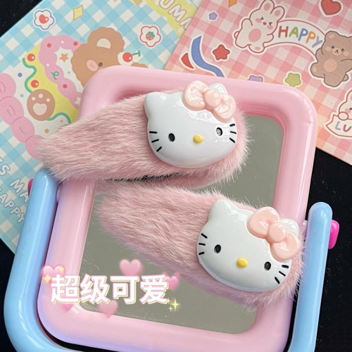 法式粉色毛绒KT猫发夹