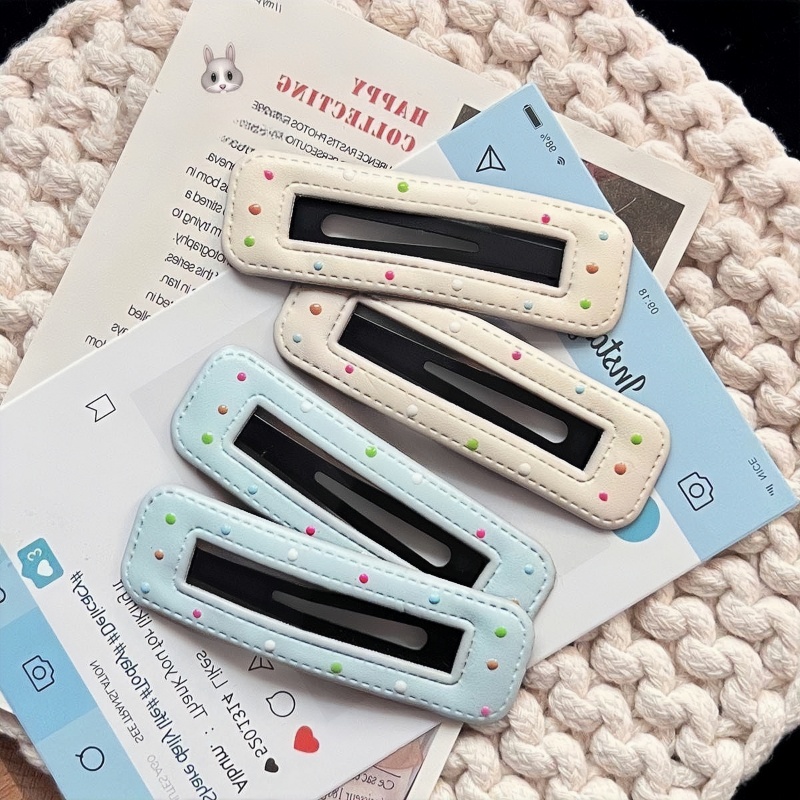 简约彩色波点发夹奶油皮质BB夹子