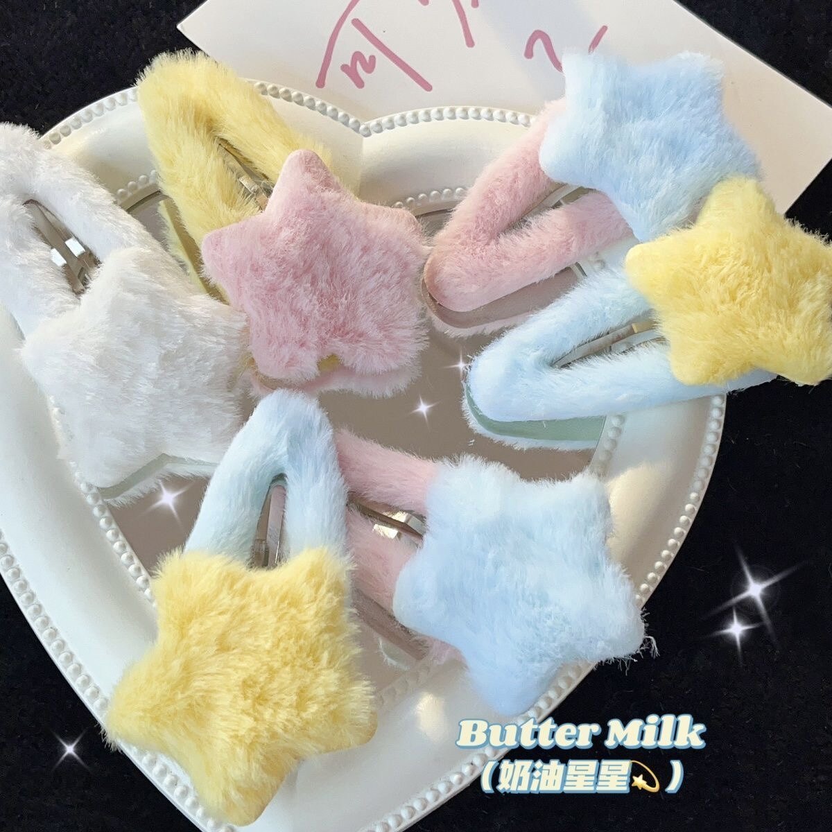 日系毛绒五角星刘海后脑勺发夹图片