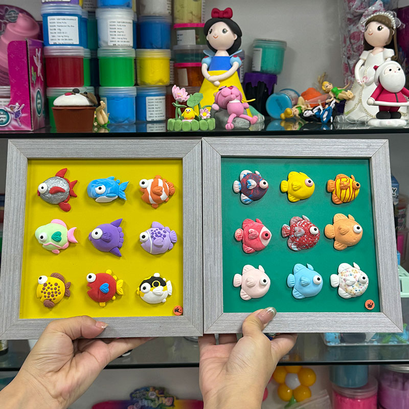 DIY小金鱼黏土公仔立体画框礼品