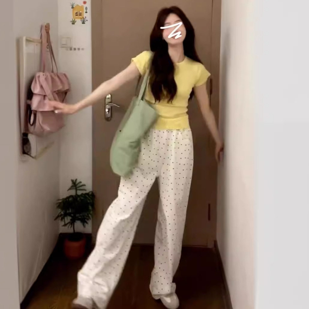 夏装搭配一整套甜辣风盐系多巴胺穿搭套装女短袖上衣阔腿裤两件套