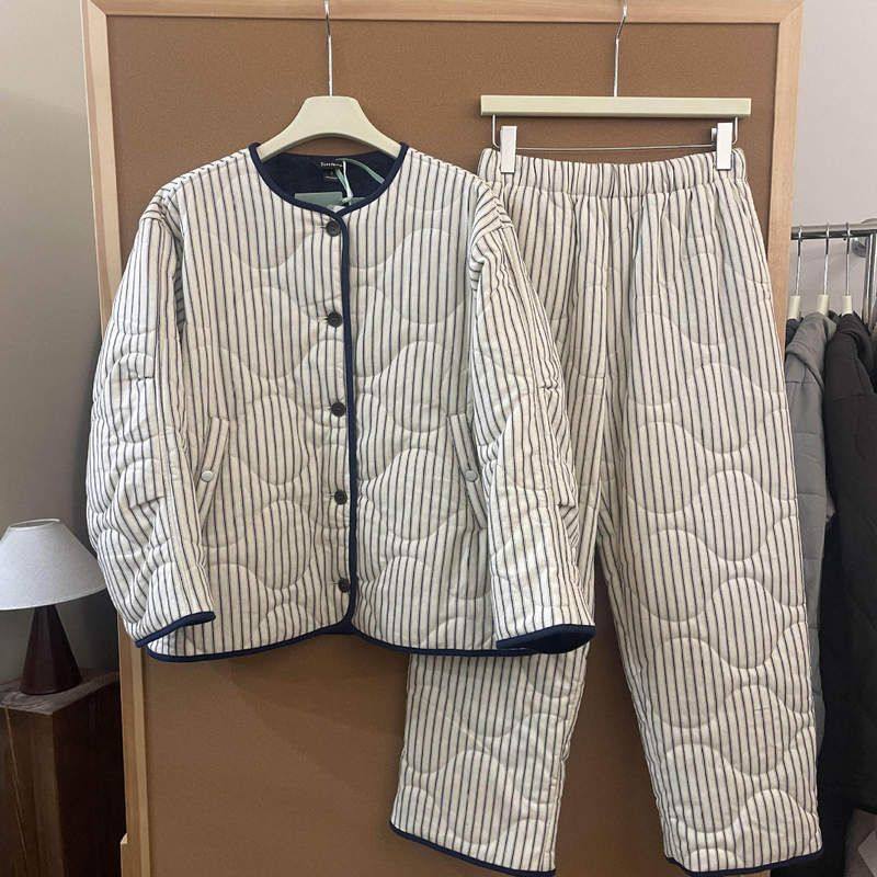慵懒风条纹开衫夹棉睡衣女2025冬季新款大码加厚保暖家居服套装,女士内衣/男士内衣/家居服,睡衣/家居服套装,淘宝优惠券,粉丝福利购,淘宝优惠卷