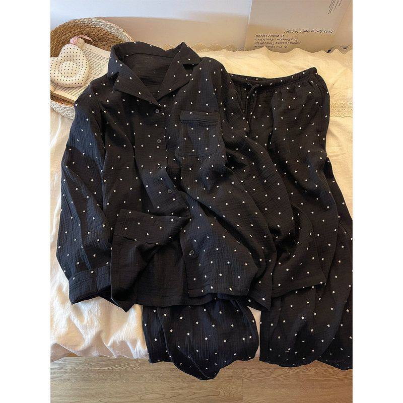 ins风韩系设计感星星棉纱睡衣女春秋2026新款长袖长裤居家服套装,女士内衣/男士内衣/家居服,睡衣/家居服套装,淘宝优惠券,粉丝福利购,淘宝优惠卷