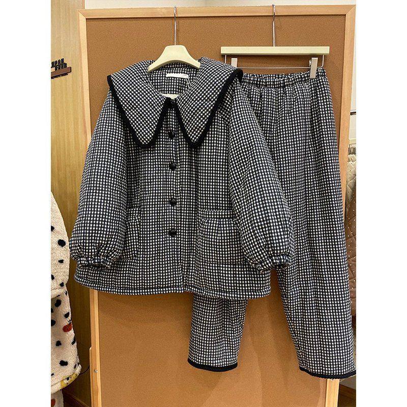 韩系复古格子高品质三层夹棉睡衣冬季女新款加厚可外穿家居服套装,女士内衣/男士内衣/家居服,睡衣/家居服套装,淘宝优惠券,粉丝福利购,淘宝优惠卷