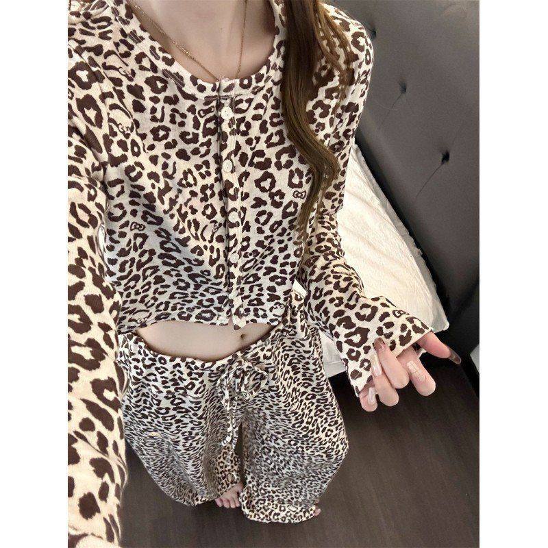 复古纯欲豹纹印花开衫睡衣女春秋季新款长袖大码家居服套装可外穿,女士内衣/男士内衣/家居服,睡衣/家居服套装,淘宝优惠券,粉丝福利购,淘宝优惠卷