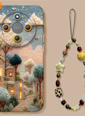 刺绣童话镇适用荣耀X70手机壳X60竞速版X50pro套x5o叉x30液态硅胶保护honor华为全包x20se新款x40镜头i