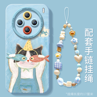 X100pro高级vivo 油画猫咪适用vivoX200手机壳新款 x100s套x70保护x60加ultra全包X90硅胶mini镜头promini