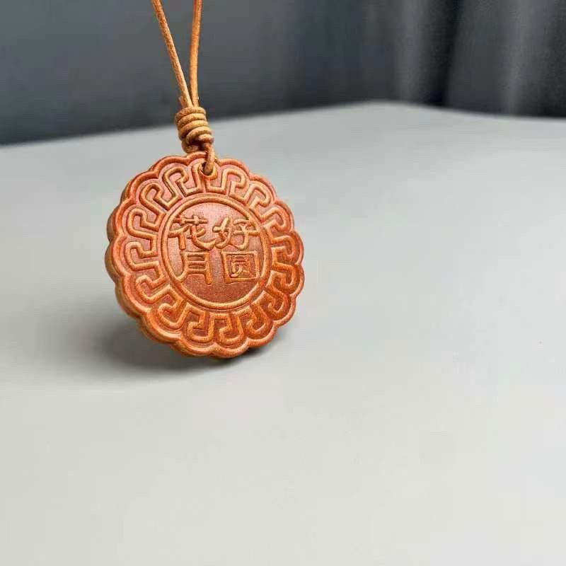 ZeroBugZone手工皮具DIY花好月圆中秋牛皮月饼装饰钥匙扣挂件