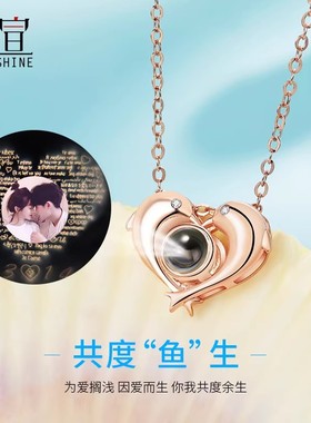海豚之恋投影项链女纯银潮吊坠