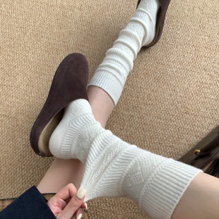 白色小腿袜女秋勃肯鞋搭配袜子堆堆袜女长筒袜女款秋冬袜子长袜女