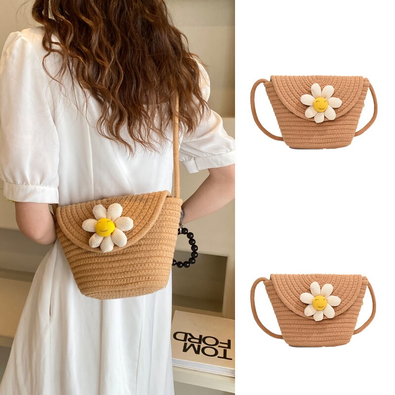 编织包包女2026新款夏天小清新草编包度假沙滩包百搭斜挎包手机包