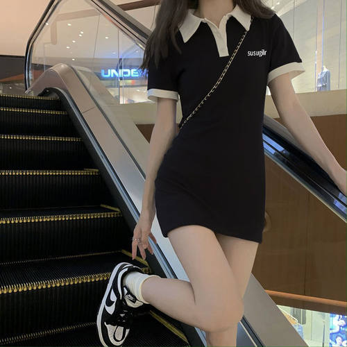 polo领纯欲修身显瘦A字连衣裙