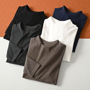 舒适磨毛长袖打底衫秋冬男女款半高领德绒内搭保暖长袖T恤