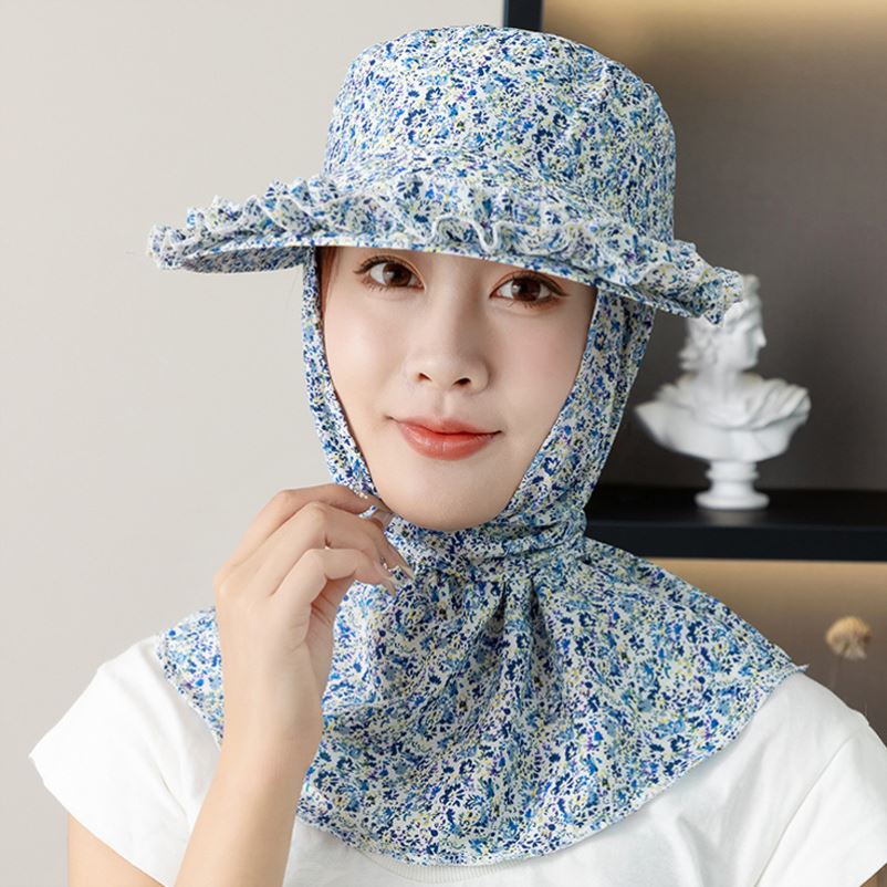 新款防嗮帽女春夏采茶帽太阳帽户外工作遮阳男护颈骑行遮脸花边帽