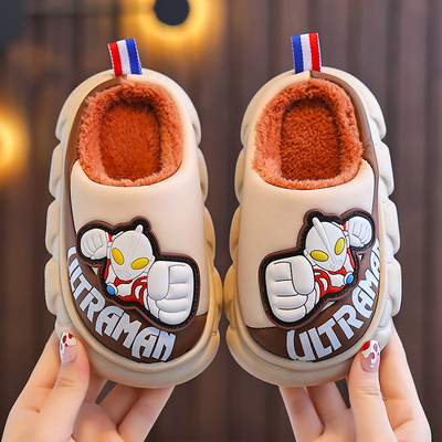 奥特曼儿童棉拖鞋秋冬季男童EVA室内皮面防水中大童男孩宝宝棉鞋