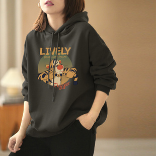 宽松休闲上衣时尚 纯棉连帽卫衣女韩版 百搭加绒加厚 秋冬装 2025新款