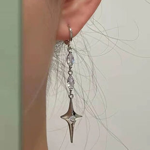 aprilmeetseason星芒坠落 小众甜酷简约ins风锆石四芒星吊坠耳环