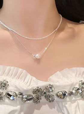 气质高级设计感双层叠戴珍珠项链