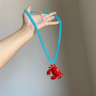 夏季新款海滩简约小众沙滩度假风螃蟹吊坠项链夸张街舞嘻哈配饰女