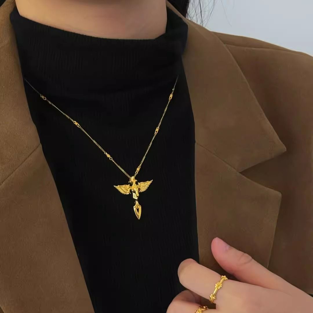 权杖双翼骏马吊坠项链女2025年新款轻奢高级感毛衣链小众设计配饰