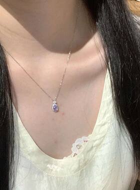 紫色吊坠链女时尚锁骨链小众首饰高级精致百搭生日礼盒送女友ins