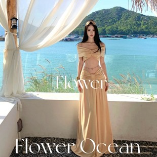 西米亚性感三件套bikini温泉海边度假泳衣高级感女 新款 软黄金