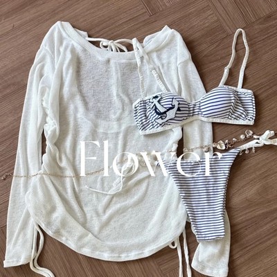 【韩漫人鱼】韩系条纹分体三件套纯欲氛围感bikini海岛度假泳衣