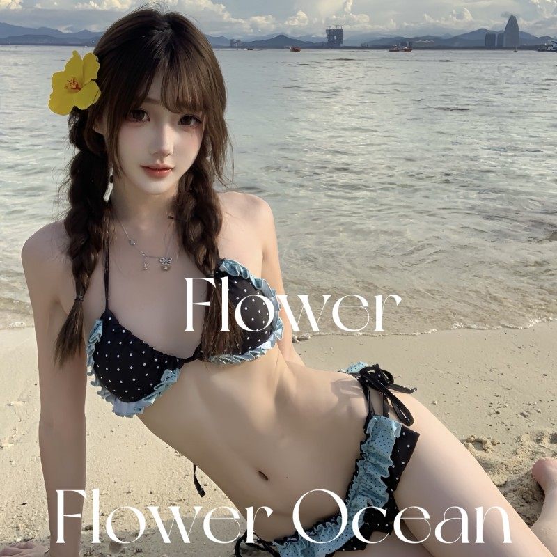 【黑糖啵啵】波点荷叶边海边温泉度假两件套分体泳衣