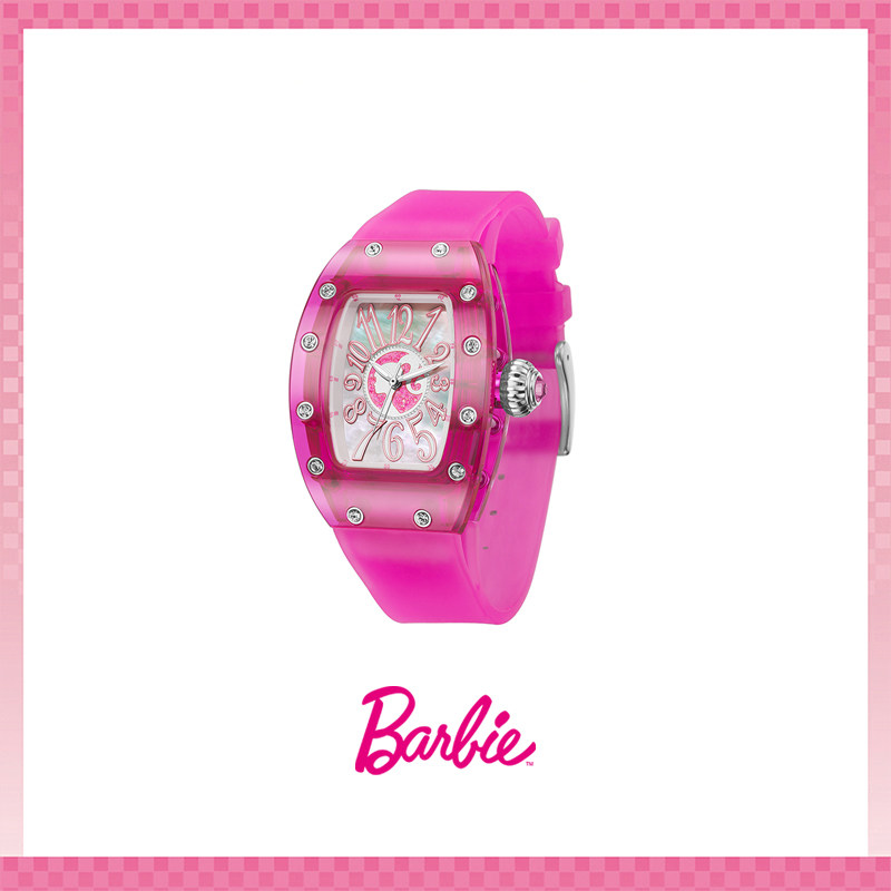 Barbie芭比石英手表女正品时尚酒桶轻奢小众欧美时尚腕表硅胶表带