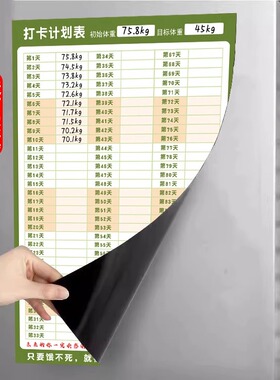 减肥计划表减肥打卡记录表100天体重记录表30天50天60天百日墙贴纸自律激励健身运动励志磁吸日历神器冰箱贴