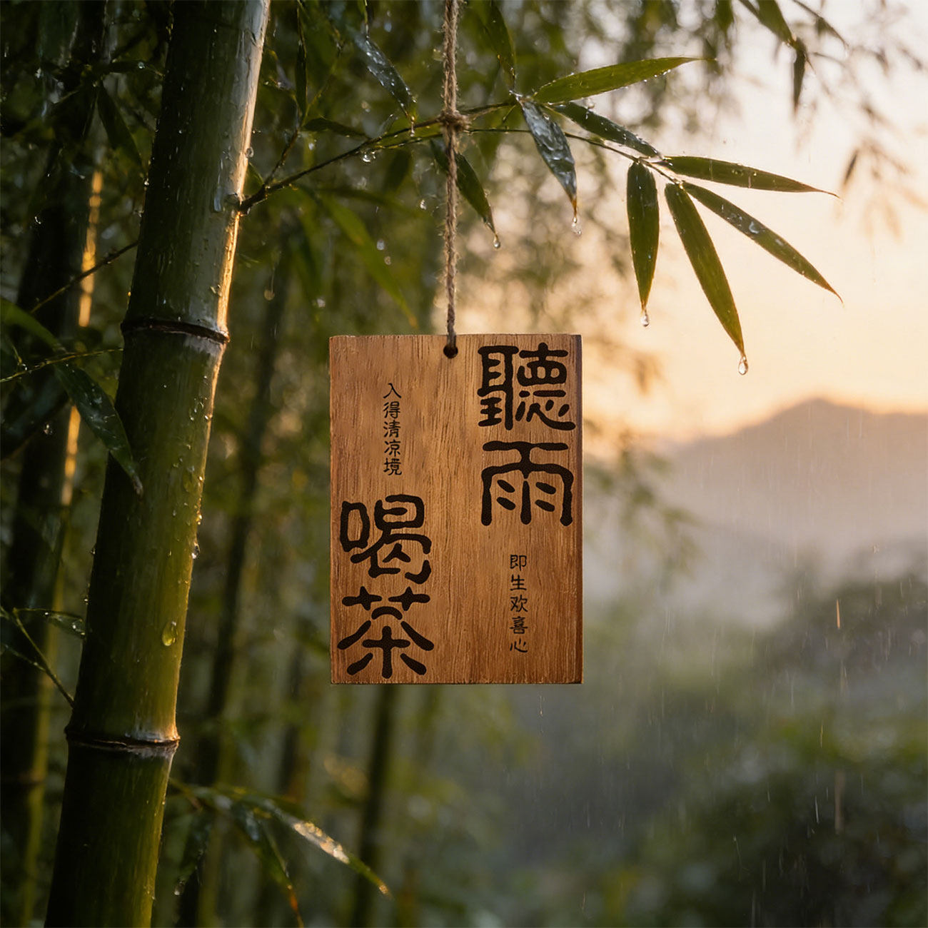 创意刻字复古装饰木牌挂牌茶室门牌茶舍阳台户外室外实木雕刻听雨喝茶