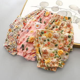 宾果猫儿童裤子夏季透气女童长裤小童防蚊外穿薄款裤子立体图案