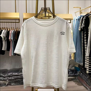 短袖 大码 T恤女白色宽松印花百搭休闲上衣 新款 冰爽凉感竹节棉夏季