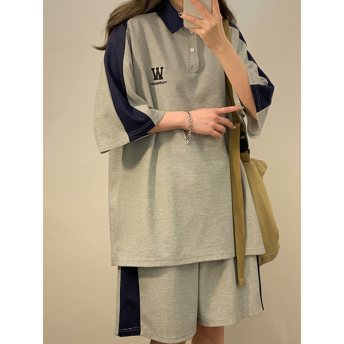 XZ413-HT28-P70-2024夏季新款华夫格透气轻薄配色休闲时尚套装