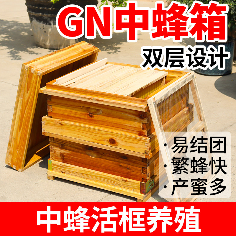 gn双层蜂箱中蜂养殖专用活框蜂箱高箱杉木烘干煮蜡蜜蜂箱养蜂工具