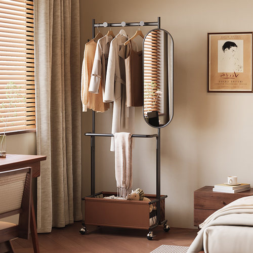 速立普卧室铁艺穿衣镜衣帽架一体