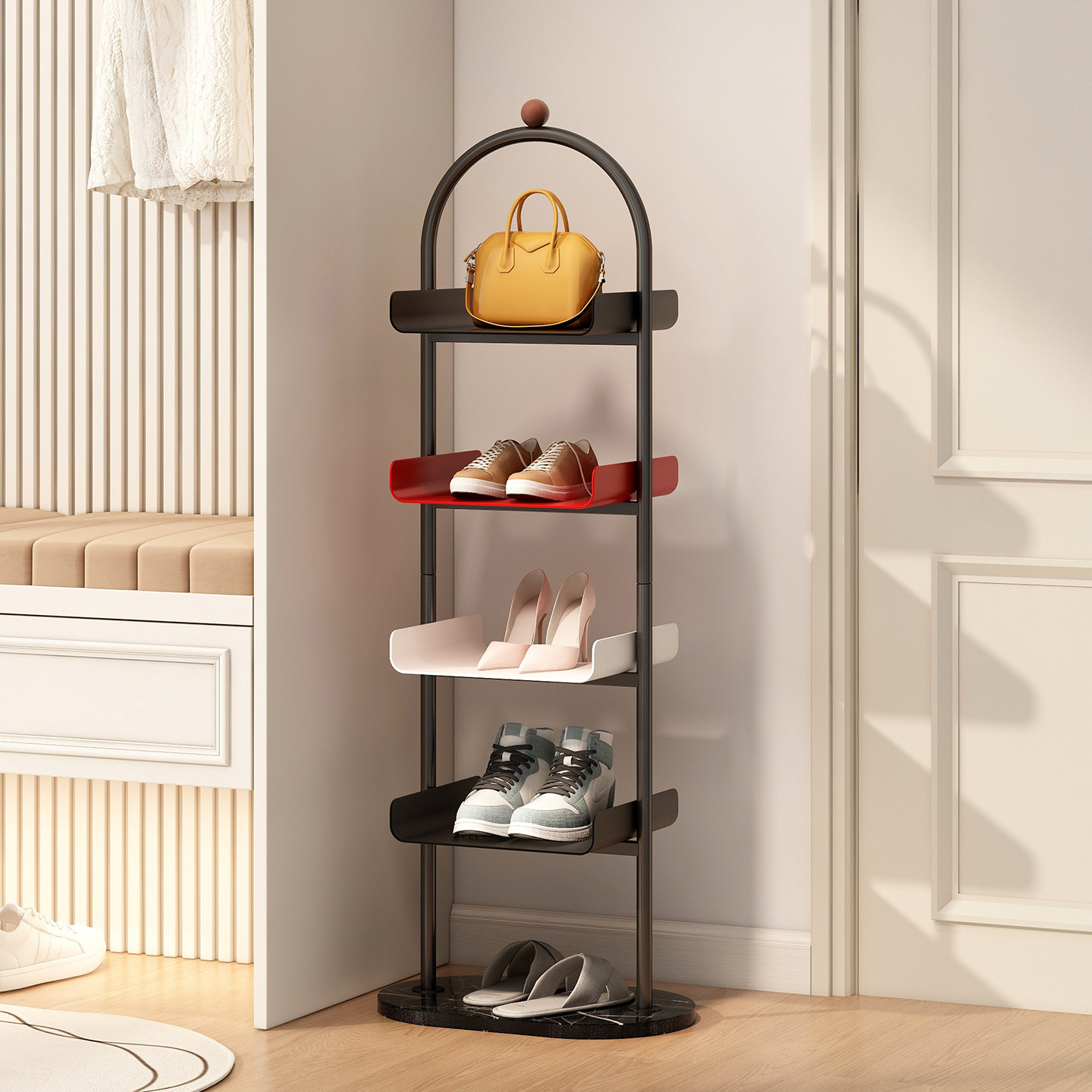 家用门口入户儿童小窄多层鞋架好看室内铁艺小型多巴胺鞋子收纳架