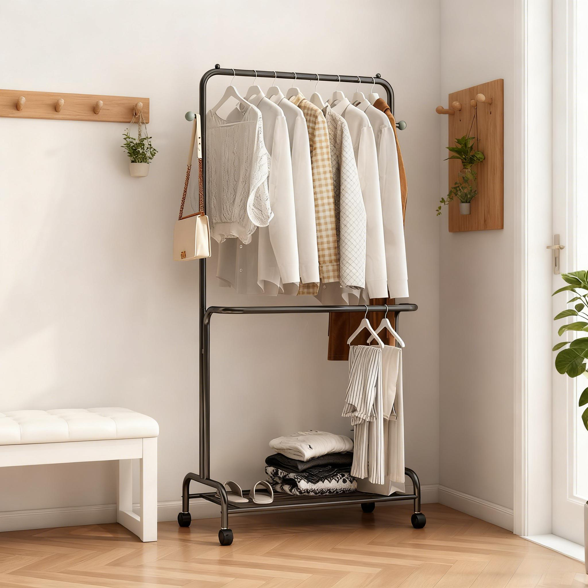 速立普家用铁艺卧室落地挂衣架子