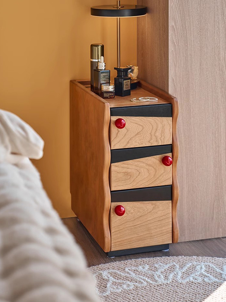 中古风卧室小型超窄床头柜落地式高级置物柜家用沙发边迷你收纳柜