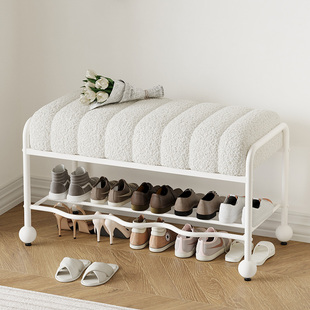 奶油风玄关换鞋凳家用门口鞋架可坐式收纳穿鞋凳入户鞋柜坐凳一体