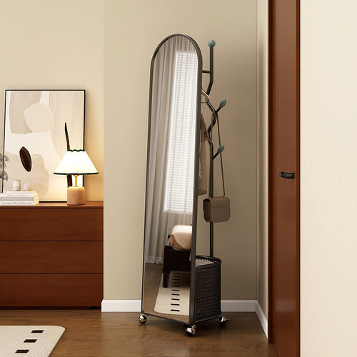 中古风移动卧室穿衣镜挂衣架一体