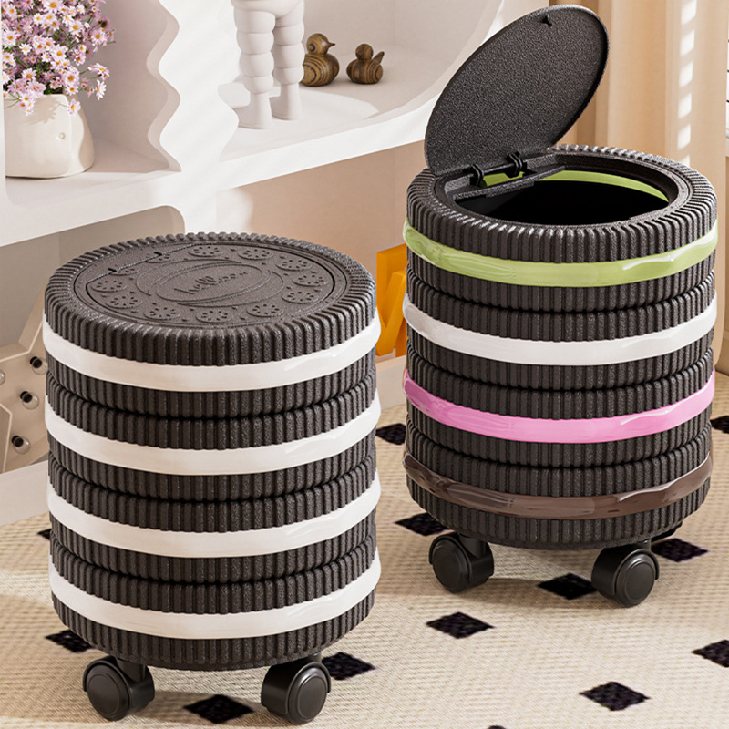 垃圾桶家用2026新款高颜值客厅厨房带轮带盖卧室卫生间纸篓大容量