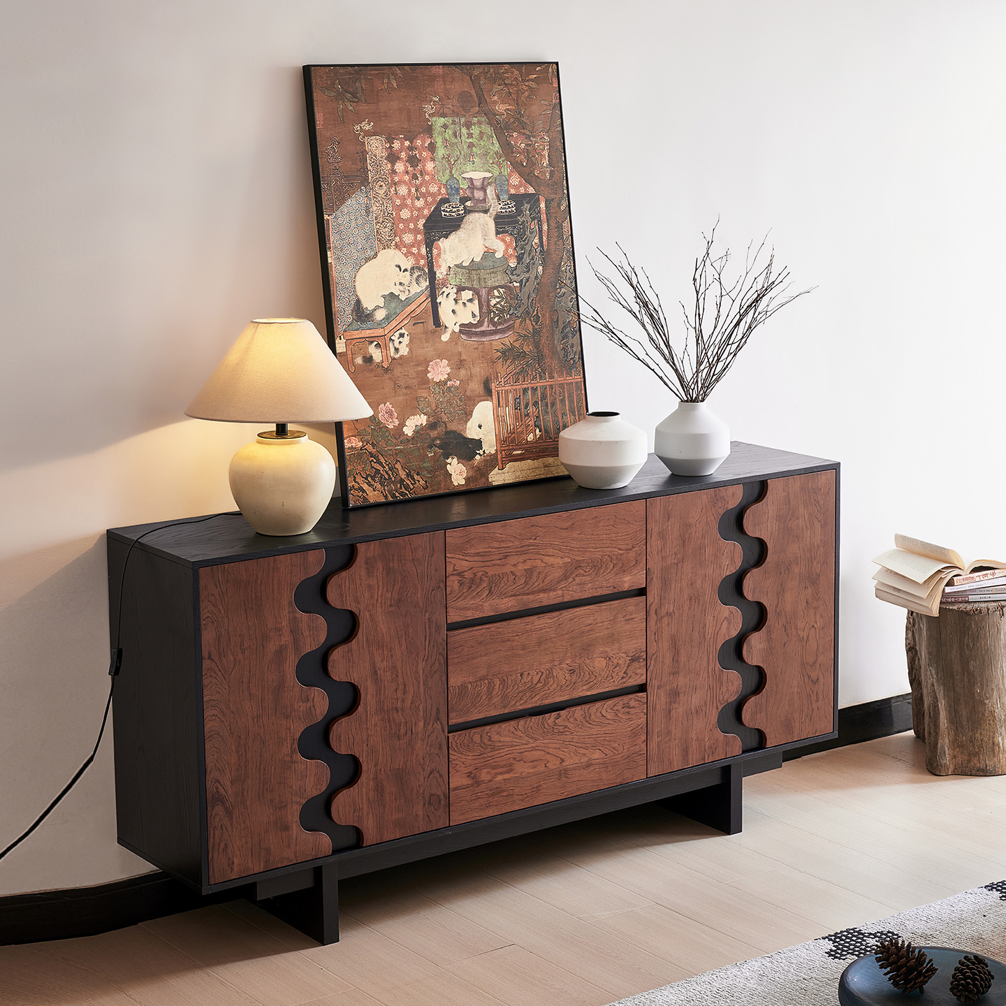 速立普中古风客厅实木玄关收纳柜