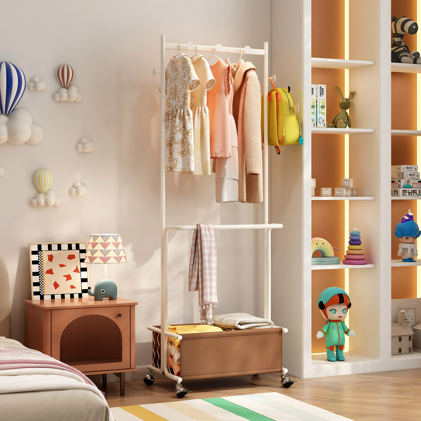 速立普儿童房可移动大容量挂衣架