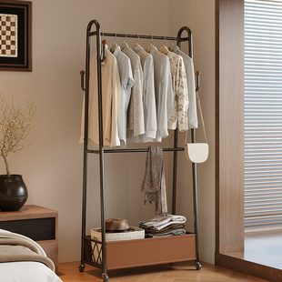 中古风卧室落地挂衣架可移动多功能衣服收纳架高级感大容量衣帽架