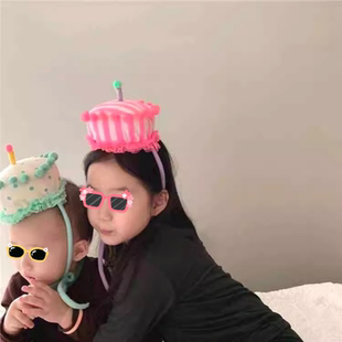 饰蛋糕头饰帽子儿童男女孩周岁宝宝场景拍照气球 生日氛围感道具装