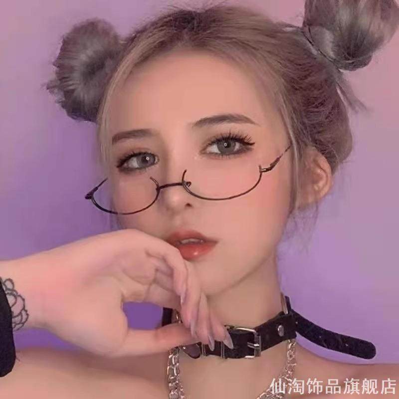 日系二次元动漫眼镜框软妹椭圆有片下半框金属超轻眼镜架潮配近视