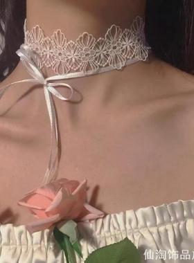 白色蕾丝项圈锁骨链choker颈环