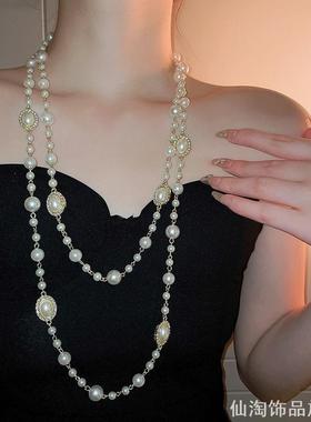 轻奢长款毛衣链旗袍项链小香风